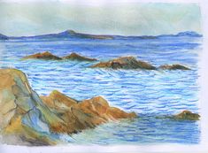 a drawing of some rocks in the water