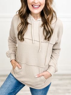 This Terry Hoodie Top with Kangaroo Pocket is the perfect combination of comfort and style. With its outseamed design and spacious pocket, you'll never want to take it off. Stay warm and look great in this must-have hoodie top. Fabric content: 71% Polyester, 27% Cotton, 2% Spandex Comfortable Hoodie With Kangaroo Pocket, Hooded Tops With Side Pockets For Fall, Comfy Long Sleeve Hoodie With Kangaroo Pocket, Comfortable Long Sleeve Hoodie With Kangaroo Pocket, Comfortable Top With Kangaroo Pocket For Fall, Casual Hoodie With Pockets For Loungewear, Comfy Sweatshirt With Kangaroo Pocket, Cozy Spring Sweatshirt With Pockets, Casual Beige Hoodie With Pockets