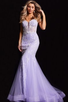 Indulge in the exquisite elegance of Jovani 37414 from the Spring 2024 collection. Elevate your style to new heights with this stunning dress that exudes sophistication and grace. Make a statement that leaves a lasting impression. Lilac Prom Dresses, Mermaid Evening Gown, Mermaid Prom Dress, Corset Bodice, Sleeveless Gown, Glamorous Style, Sequin Gown, Tulle Gown, Mermaid Skirt