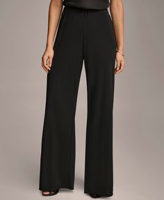 in stock Solid Color Wide Leg Pants For Night Out, Elegant Black Stretch Work Pants, Chic Black Work Trousers, Evening Solid Straight Leg Pants, Chic Black Wide Leg Work Pants, Elegant Black Straight Leg Work Pants, Black Full-length Dress Pants For Night Out, Black Full Length Dress Pants For Night Out, Straight Leg Dress Pants For Night Out