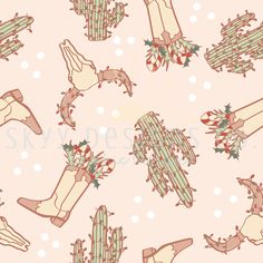 an image of a pattern with cactus and boots