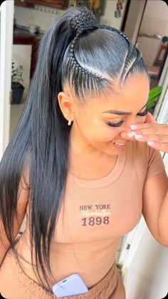 Easy braided hairstyles Ponytail Styles For Black Women, Gel Hair Hairstyles, Hairstyles For Bridesmaids, Hairstyles For Long Straight Hair, Cameron Hair, Feed In Braids Ponytail, Braided Ponytails, Inspired Hairstyles, Easy Braided Hairstyles