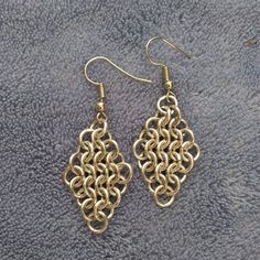 European Diamond #2 Handmade Chainmaille Earrings Wire Wrapped Metal Earrings For Crafting, Metal Jewelry With Jump Ring For Crafting, Metal Jump Ring Jewelry For Diy, Chain Mail Earrings, Chainmail Patterns, Chainmaille Earrings, Mail Ideas, Small Ring, Medieval Jewelry