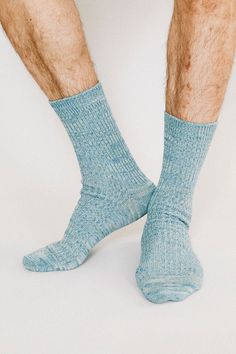 Step up your sock game in our Melange Crews. This knitted pair features a mid-weight construction, reinforced toe and heel arch support, and is complete with a hand-linked seamless toe. Size+ OSFA, M 9-12 Design+ 96 Needle+ Reinforced toe & heel+ Seamless toe+ Double Cylinder+ Crew Content + Care+ Premium Combed Cotton+ Wash Cold/Dry Low+ Imported Casual Snug Blue Socks, Blue Casual Knitted Socks, Casual Fitted Socks For Outdoor, Sock Game, Peach And Green, Crew Sock, Blue Peach, Mens Socks, Arch Support