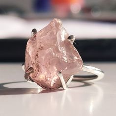 "Cyber Sale, Statement Ring, Raw Crystal Ring, Raw Gemstone Ring, Raw Dainty Ring, Christmas Sale, Birthday Gift, Gift For Mom, Anniversary Gift, New Year Gift, Gift For Wife, Gift For Her, Women's Jewelry, Gift for Girls, Everyday Jewelry, Gemstone Jewelry, Gemstone Ring, Sterling Silver Jewelry, Silver Ring, Healing Crystal Jewelry, Handmade Jewelry ROSE QUARTZ BIRTHSTONE JANUARY Natural Raw ROSE QUARTZ Sterling Silver 925 Ring. ROSE QUARTZ is in Raw form and it has a beautiful intense vivid c Pink Crystal Ring, Pink Sterling Silver Crystal Ring With Gem, Rose Gold Sterling Silver Birthstone Crystal Ring, Rose Gold Crystal Ring With Birthstone In Sterling Silver, Pink Morganite Rings Perfect As Gifts, Pink Morganite Rings For Gift, Rose Quartz Crystal Ring Gift, Gift Morganite Crystal Ring, Round Shape, Morganite Crystal Ring Gift