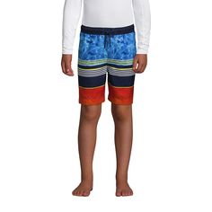 Does your little guy love jumping in the pool playing in the waves and staging water balloon fights in the backyard? Get him a pair of these Lands’ End swimshorts and he’ll be all set for wet and wild adventures everywhere you go.We offer them in three fun patterns – multi palm trees deep sea navy ombre sea life and bright cobalt blue shark – and they have a hidden liner for comfort and support. The adjustable waist gives you some flexibility with size and they also provide UPF 50 sun protection Casual Swim Trunks For Water Sports, Casual Swim Trunks For Playtime At The Beach, Casual Swim Trunks For Beach Season Playtime, Sporty White Swimwear, Jumping In The Pool, Wet And Wild, Blue Shark, Fun Patterns, Wild Adventures