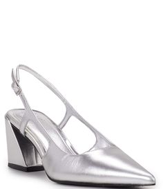 From Vince Camuto&#x2C; the Sindree Leather Slingback Pumps feature:Leather upperBuckle closureSynthetic liningRubber outsoleApprox. 2.7" heel heightImported. Silver Kitten Heels, Slingback Pump, Dillard's, Designer Wear, Fast Fashion, Lifestyle Brands, Vince Camuto, Lucky Brand, Special Features