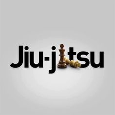 the word jujitsu written in black and white letters with chess pieces on it