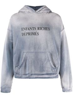 Print Sweatshirt by ENFANTS RICHES DÉPRIMÉS Color: Light Purple, Cotton, faded effect, front logo print, classic hood, dropped shoulder, long sleeves, front pouch pocket, ribbed cuffs and hem, and straight hem. This item is in size M and the color is Designer Hoodies, Fashion Design Portfolio, Mens Fashion Inspiration, Punk Outfits, Tee Shirt Designs, Streetwear Men Outfits, Blue Hoodie