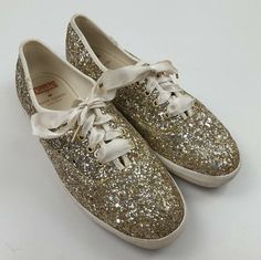 Keds For Kate Spade Glitter Sneakers Shoes Gold Silver Ivory Ribbon Shoes. Condition is "Pre-owned".  Minor bottom wear.  Please review the photos for the detailed condition.  Store Policies General Please review the listing description and photos carefully.  We try our best to identify and describe condition issues and provide measurements if relevant.  If you have any questions or need additional measurements, please contact us.  We are happy to help. If you are unhappy with your purchase or o Gold Sparkly Shoes, Ribbon Shoes, When I Get Married, Glitter Sneakers, Shoes Size 7, Sneakers Shoes, Keds, Gold Glitter, Wedding Sneaker