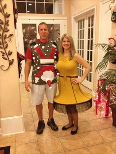 a man and woman are dressed up for christmas