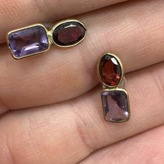 In Excellent Preloved Condition # 487 Amethyst And Garnet, Earrings Color, Gold Yellow, Post Earrings, Garnet, Amethyst, Jewelry Earrings, Yellow Gold, Womens Sizes