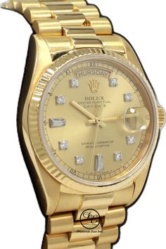 Luxury Gold Watches Stamped 14k, Luxury Gold Watches, Formal Yellow Gold Watches With Day-date Display, Elegant Gold Watch With Day-date Display, Presidents Day, Gold Case, Watch Collection, Mint Condition, Rolex