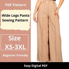 a woman wearing wide legged pants sewing pattern