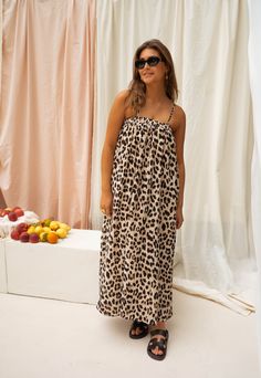 Make a fierce statement in our leopard Hanna maxi dress! This dress has adjustable straps, and while the chest is is slightly tightened, this dress boasts a loose, flowy feel. One size (fits from US 2-4-6-8-10) Length 51.18 in - Width 14.17 in 60% viscose - 40% polyester Washing: handwash only Brunch Maxi Dress With Adjustable Straps, Maxi Sundress With Adjustable Straps For Daywear, Maxi Dress With Adjustable Straps For Day Out, Maxi Dress With Adjustable Straps For Casual Wear, Vacation Maxi Dress With Adjustable Straps, Beach Maxi Dress With Adjustable Straps, Sundress Maxi Dress With Adjustable Straps, Strapless Maxi Dress With Adjustable Straps For Brunch, Leopard Print Maxi Dress For Vacation