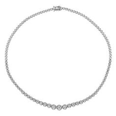 3.00 CT Natural Diamond Choker Graduating Buttercup  Necklace G SI 14K White Gold 16'' 100% Natural Diamonds, Not Enhanced in any way Round Cut Diamond  Necklace   3.00CT G-H  SI   14K White Gold, Prong style,  6.97 Gr 16 inches in length, 3/16" in width 66 stones N5737-3W ALL OUR ITEMS ARE AVAILABLE TO BE ORDERED IN 14K WHITE, ROSE OR YELLOW GOLD UPON REQUEST. All Chains of Pendants and Necklaces Can be Requested in 16'' or 18'' Length. . This item is proudly handcrafted in the USA. Perfect gift on any occasion. This Item has passed highest quality inspections. We want you to Wear it, Enjoy it, and Show it off! In case you are not 100% satisfied with this exquisite, elegant and lovely item we have a no hassle 30 day money back return policy. Please message our support team for any questio Formal Single Strand Round Diamond Necklace, Formal Single Strand Diamond Necklace, Classic Round Single Strand Diamond Necklace, Classic Single Strand Round Diamond Necklace, Formal Single Strand Round Necklace, Fine Jewelry Single Strand Diamond Necklace, Classic Single Strand Necklace For Anniversary, Single Strand Round Necklace For Anniversary, Classic Round Bridal Necklace With Vvs Clarity