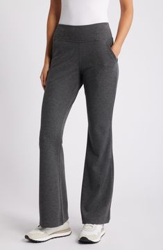 Keep things casual and comfortable in these stretch ponte-knit leggings that are styled with a wide waistband and flare legs for an easy, flowy fit. 32" inseam Pull-on style Front slant pockets 64% rayon, 32% nylon, 4% spandex Machine wash, dry flat Imported Stretch Wide-leg Yoga Pants For Lounging, Casual Flare Yoga Pants For Loungewear, Stretch Straight Leg Loungewear, Stretch Wide Leg Pants For Lounging In Fall, Stretch Straight Leg Activewear For Lounging, Casual Wide-leg Elastane Yoga Pants, Comfortable Stretch Full Length Wide Leg Pants, Stretch Wide-leg Yoga Pants For Fall, Fall Wide-leg Stretch Yoga Pants