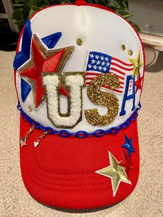 Custom made trucker hat for any occasion! Unique gift.  Ask me about custom hats, also! Red Baseball Cap For 4th Of July, Red Trucker Hat For 4th Of July, Americana Adjustable Trucker Hat For 4th Of July, Red Snapback Hat For 4th Of July, 4th Of July Red Snapback Hat, Red Patriotic Trucker Hat With Curved Brim, Patriotic Red Adjustable Trucker Hat, Red Baseball Cap Trucker Hat For 4th Of July, Patriotic Adjustable Trucker Hat For 4th Of July