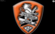 an orange and black shield with the words brisbane roar on it