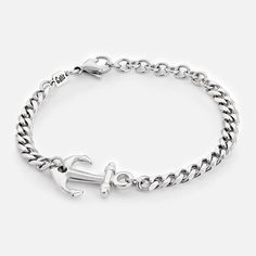 "Looking for a gift for your man? You've found the perfect item for this!  The simple and beautiful  stainless steel bracelet set with anchor pendant. Water proof This amazing bracelet has a presence on the wrist. It can make your outfit stand out and no need to ever take it off. Bracelet comes with 2\" (5 cm) extension chain.  Need a different length just write it to me in the \"message to the seller\" box of the order form. Item will arrive in a pretty gift wrap, ready to give, with my brand l Anchor Bracelet Men, Cool Mens Bracelets, Sailor Bracelet, Mens Cuff Bracelets, Anchor Jewelry, Mens Chain Bracelet, Nautical Bracelet, Personalized Leather Bracelet, Mens Cuff