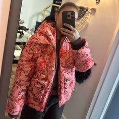 Beautiful Pinko Jacket, Worn A Couple Times - Size 4 Fits Like A S/M Puffer Jacket, A Couple, Puffer, Size 4, Jackets For Women, Jackets & Coats, Floral, Pink, Women Shopping