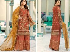 Pakistani Indian wedding dress | Rust burnt orange dress | straight, palazzo pant suit | Punjabi wedding suit | Chiffon embroidered Eid Suit 100% ORIGINAL DESIGNER'S DESCRIPTION: Front: Chiffon Embroidered With Hand Work. Back: Chiffon Embroidered Sleeves: Chiffon Embroidered Border: Organza Embroidered Front, Back Border Dupatta: Chiffon Embroidered Trouser: Dyed Raw silk Embroidered NOTE: - Actual colors may vary slightly due to photographic lighting sources, or your monitor settings! - Embell Wedding Salwar Kameez In Orange With Intricate Embroidery, Wedding Salwar Kameez With Intricate Embroidery In Orange, Wedding Orange Salwar Kameez With Intricate Embroidery, Elegant Orange Embroidered Sets, Elegant Embroidered Orange Sets, Orange Dabka Sharara For Wedding, Elegant Orange Semi-stitched Salwar Kameez, Festive Maxi Length Sets For Wedding Guest, Festive Maxi Sets For Wedding Guests