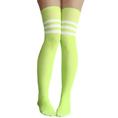 Be Seen In This Cheerful Shade Of Lime Green! Made In Usa Size: Women's 7-11 Material: 80% Cotton, 20% Nylon & Elastic Length: 32” - 34” Before Stretched Striped Thigh High Socks, Thigh High Socks, Long Socks, Grateful Dead, 7 11, Thigh High, High Socks, Thigh Highs, Knee High Sock