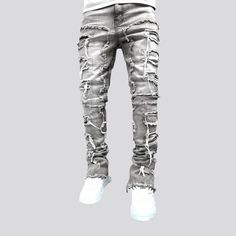 Elevate your street trend game with our stitched skinny floor-length street jeans for men, from our 2023 Autumn Collection. These jeans are the epitome of cool, effortlessly blending the edgy vibe of streetwear with the timeless sophistication of floor-length jeans.Distinctive Features: Street Style: Get ready to turn heads and make a statement with these street-inspired jeans, perfect for any urban setting. Embroidered Details: The intricate embroidery on these jeans adds a touch of artistic fl Urban Style Distressed Fitted Flare Jeans, Distressed Fitted Urban Flare Jeans, Urban Distressed Fitted Flare Jeans, Trendy Slim Fit Bottoms For Streetwear, Ripped Fitted Flare Jeans For Streetwear, Fitted Ripped Flare Jeans For Streetwear, Ripped Flare Jeans For Streetwear, Urban Style Flare Jeans For Streetwear In Spring, Urban Ripped Flare Jeans For Streetwear