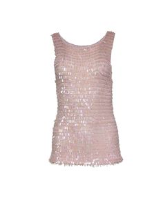 Current Boutique-Oscar de la Renta - Pink Sequin Sleeveless Tank Sz S Chic Spring Tops With Contrast Sequin, Glamorous Camisole Top For Party Season, Sequin Camisole Tops For Night Out, Glamorous Fitted Camisole Top, Sequin Cami Tops For Party Season, Glamorous Tank Top For Party Season, Stretch Feminine Party Tops, Feminine Stretch Tops For Party, Chic Stretch Tank Top For Party Season