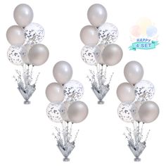 silver and white balloons are arranged in the shape of an arrow