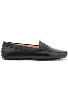 Tod's - Gommino Leather Loafers - Black Classic Black Loafers With Stitched Sole, Designer Black Slip-on Loafers, Luxury Black Driving Loafers, Tods Loafers, Leather Trim Slip-on Loafers, Black Flats Shoes, Designer Flats, Ysl Shoes, Shoes Flats Sandals