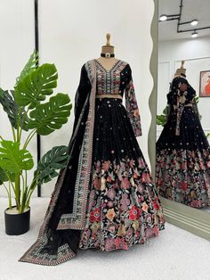 Designer black lehenga choli for women,wedding lengha with fancy floral embroidery work,exclusive lehenga choli for function, stylish lengha Lehenga details:- Color : Black  Fabric   : Faux Georgette  Work.    : Sequence with thread  Size      : Up to 44 Inner.    : Micro Lehenga Type : Semi-Stitch cancan with canvas Choli:- Fabric   : Faux Georgette  inner.    : micro Work    : Sequence with thread  Size      : Upto 44  Un stitch  Dupata Fabric    :  Faux Georgette  Work     :  Sequence with th Stylish Lengha, Wedding Lengha, Black Lehenga Choli, Purple Lehenga, Lehenga Choli For Women, Bridesmaid Lehenga, Choli For Women, Black Lehenga, Party Kleidung