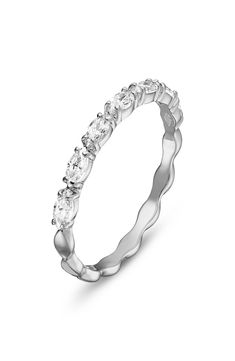 A row of marquise-shaped Swarovski crystals add timeless sparkle to this dainty band that can be stacked or worn alone. 1/8" band width Swarovski crystal/rhodium plate Imported Marquise Cut Cubic Zirconia Half Eternity Band, Cubic Zirconia Marquise Cut Half Eternity Band, Marquise Cut Half Eternity Band In Cubic Zirconia, Classic Silver Marquise-cut Eternity Band, Half Eternity Cubic Zirconia Jewelry With Marquise Cut, White Gold Cubic Zirconia Marquise Cut Eternity Band, Classic Marquise Cut Cubic Zirconia Eternity Band, Silver Marquise Cut Cubic Zirconia Eternity Band, Silver Marquise Half Eternity Ring