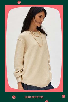 BDG sweater in a slouchy, oversized fit. Designed in a soft, chunky knit featuring a crew neckline, drop shoulder long sleeves and ribbed knit trim throughout. Some colorways are topped with colorblocking for a retro touch. Only at Urban Outfitters. Features BDG Oaklyn oversized crew neck pullover sweater Soft midweight knit Ribbed knit trim throughout Crew neckline with drop shoulder long sleeves Oversized fit Regular length Easy pull-over style UO exclusive Content + Care 60% Cotton, 40% acryl Oversized Crew Neck Sweater For Layering, Oversized Beige Crew Neck Sweater, Fall Drop Shoulder Sweater, Relaxed Fit Fall Sweater With Drop Shoulder, Oversized Drop Shoulder Sweater For Fall, Relaxed Fit Sweater With Drop Shoulder For Fall, Relaxed Fit Drop Shoulder Sweater For Fall, Oversized Crew Sweater For Fall, Oversized Crew Neck Sweater For Winter