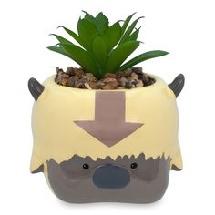 a potted plant with an animal face and horns on it's head is shown