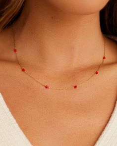 Hearts are a symbol of style, grace and meaningful connection. Add a touch of love and color to your layer with this adjustable gold necklace featuring dainty red enamel hearts. Amour Necklace Red in 18k Gold/Red Enamel, Women's by gorjana Necklaces Red, Earrings Stacking, Dainty Chain Necklace, Red Necklace, Necklace Red, 14k Gold Necklace, Mix Style, Gold Necklaces, Gold Enamel