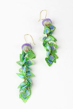 Sequin Dangle Earrings green purple Green Pierced Earrings For Party, Green Linear Earrings For Parties, Green Dangle Chandelier Earrings, Green Heart-shaped Jewelry For Party, Green Drop Earrings For Party, Green Heart-shaped Party Jewelry, Green Teardrop Beaded Earrings For Party, Green Teardrop Clip-on Earrings, Handmade Green Earrings For Party