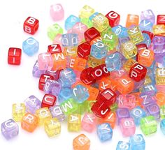 Discover endless possibilities for crafting and personalization with our vibrant transparent colored cubed alphabet beads with white letters. Express yourself creatively with these versatile beads, perfect for jewelry making, keychains, and educational activities. Each letter comes in a spectrum of hues, allowing you to spell out messages or names with style and flair. Explore now! Cubed Transparent Colorful alphabet letter beads, A-Z mixed random beads with white letters Quantity: 250 Pieces Si Color Cube, Merch Products, Beaded Earrings Diy, Alphabet Beads, Jewelry Making Bracelet, Acrylic Letters, Square Bead, Letter Beads, Polymer Clay Creations