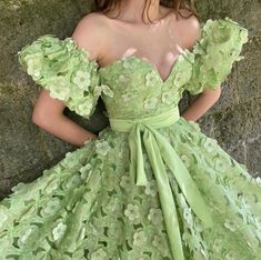 Spring Blooms Laced Gown | Teuta Matoshi Mediterranean Vacation, Teuta Matoshi, Crafts Spring, Dappled Sunlight, Glamouröse Outfits, Fairytale Dress, Spring Blooms, Fabric Belt, Green Lace