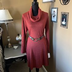 This Tunic Is Super Soft And Totally Unstructured For Amazing Comfort. If You Like A More Fitted Look, A Belt Achieves That, And Adds Some Visual Interest As Well. It’s Long Enough To Be A Dress, But Short Enough To Be A Tunic, So There Are Many Styling Options. The Beautiful Terracotta Color Works Well With Any Fall Color Palette. It’s A Lightweight Sweater Knit, So Perfect For Wearing Alone In A Warmer Climate, Or Layering In A Colder Climate. Don’t Miss Out On This Attractive And Versatile Pi Fall Casual Tunic Mini Dress, Casual Tunic Mini Dress For Fall, Casual Fitted Tunic Mini Dress, Casual Long Tunic For Fall, Terracotta Color, Cowl Neck Sweater Dress, Womens Abs, Ab Studio, Fall Color Palette