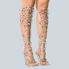 PVC Crystal Boots Stiletto Heel -Golden Atelier Summer Party Boots With Rhinestones, Glamorous Summer Evening Boots, Summer Party Boots With Round Toe, Summer Evening Ankle Strap Boots, Summer Boots With Rhinestones And Round Toe, Spring Party Boots With Closed Toe, Glamorous Summer Party Boots, High Heel Evening Boots For Summer, Glamorous Open Toe Party Boots