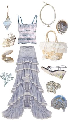 #ocean #beach #outfitinspo Sea Moodboard Fashion, Ocean Inspired Clothes, Ocean Themed Dresses, Mermaidcore Outfits Casual, Ocean Theme Outfit, Ocean Girl Outfits, Mermaid Core Outfits Casual, Beachcore Outfit