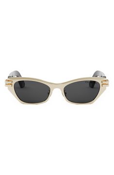 Straight from the runway, these ultrachic sunnies are emboldened by butterfly frames, goldtone CD hinges and signature branding at the temples. 53mm lens width; 18mm bridge width; 135mm temple length 100% UV protection Adjustable nonslip nose pads Metal/acetate Made in Italy Luxury Gold Shield Sunglasses With Uv Protection, Elegant Gold Shield Sunglasses With Gradient Lenses, Designer Gold Shield Sunglasses For Formal Occasions, Modern Gold Shield Sunglasses For Formal Occasions, Modern Gold Shield Sunglasses For Formal Events, Luxury Gold Sunglasses With Tinted Lenses, Gold Cat Eye Sunglasses With Metal Frame For Summer, Gold Metal Frame Cat Eye Sunglasses For Summer, Elegant Gold Shield Sunglasses With Uv Protection