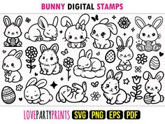 the bunny digital stamps are available for use on crafts and papercrafting projects, like this