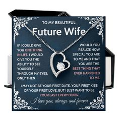 a card with a heart shaped pendant on it that says to my beautiful future wife