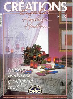 a magazine cover with candles and flowers on the table