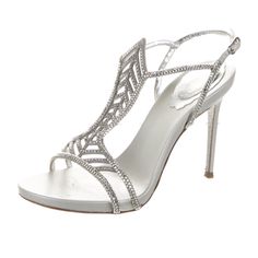 Gorgeous Silver Satin Strass Sandals Stilettos 100mm Heel Straps And Buckle Closure Made In Italy Comes With Box Elegant Closed Toe Sandals For Cocktail, Glitter Stilettos, Size 11 Women Shoes, Jeweled Shoes, Glitter Pumps, Crystal Sandals, Jeweled Sandals, Rhinestone Shoes, Silver Pumps