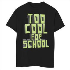 He's sure to love wearing this boys' Too Cool For School Graphic Tee.  Crewneck Short sleevesFABRIC & CARE Cotton Machine wash Imported Size: X Small. Color: Black. Gender: male. Age Group: kids. Shirts For Boys, Text Tee, Graphic Tee Outfits, Graphic Tee Design, Too Cool For School, Boy Tees, Boys Top, School Shirts, Boys T Shirts