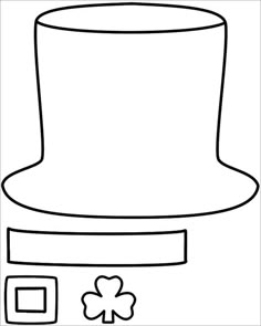 a top hat with four leaf clovers on the front and two small squares below it