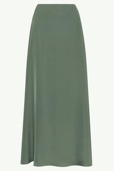 Essential Satin Maxi Skirt - Sage Classic A-line Maxi Skirt For Formal Occasions, Chic Satin A-line Skirt, Chic A-line Satin Skirt, Elegant Satin Pleated Skirt For Spring, Elegant Fitted Satin Pleated Skirt, Elegant Green A-line Maxi Skirt, Flowy Silk Skirt With Satin Finish, Summer Formal Silk Pleated Skirt, Formal Summer Silk Pleated Skirt